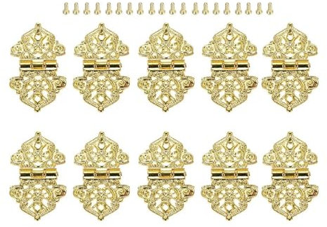 10PCS Antique Wooden Box Hinge Zinc Alloy Wine Box Music Box Wine Case Dollhouse Cabinet Door Hinge Furniture Hardware (Color : Gold)