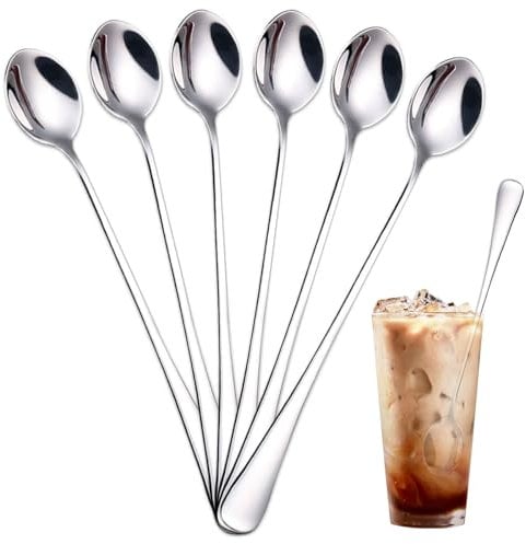 TAIHOBO 6PCS Cucharillas Postre, Cucharas de Postre Larga, 19,7cm/7,6in Cucharillas Cafe de Acero Inoxidable, Cucharas Cafe Duraderas, Aptas para Lavavajillas, para Usar con Cafe y Cóctel