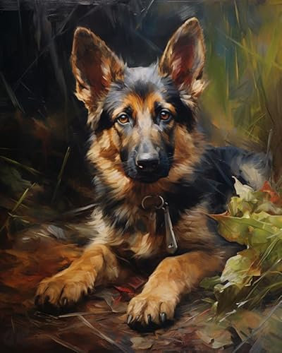 ZMHZMY Malen nach Zahlen Kit für Erwachsene, Deutscher Schäferhund,Poster Kunst Moderne Leinwand Ölgemälde Home Decor,40x50cm