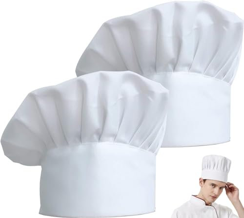 QHFlashbuy Gorro Cocinero,2 Piezas Unisex Sombreros de Catering,Gorra de Chef Algodón,Elástico Gorro de Chef Ajustable Transpirable para Cocina Restaurante Hotel para Adultos y Niños