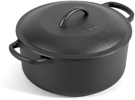 Northriver Casting Básicos - Olla holandesa de hierro fundido de 6 cuartos con tapa y asas dobles, apta para horno hasta 260.0 °C, sartén grande, horno de pan