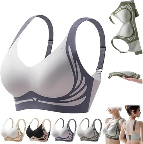 Lifting Anti-Sagging Wireless Push-up Bra Wide Strap Sleep Comfortable Full Coverage Shaping Sports Bras,Lift Full-Figure Bra Women (UK, Alpha, XXL, Regular, Regular, Blue)