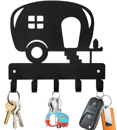 Domemit Camping Deko Wohnwagen Organizer, Camper Schlüsselbrett Schlüsselhalter Wand Ohne Bohren Selbstklebend oder Bohren, Wohnwagen Zubehör Gadgets Innen Wohnmobil Valentinstag Geschenke - Schwarz