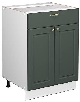 Vicco Mueble bajo de Cocina Fame-Line, Verde Dorado Casa de Campo/Blanco, 60 cm con cajón, ET Mármol