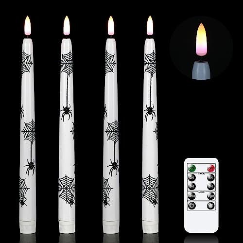 Eldnacele Flammenlose Halloween-Spinnen-Kerzen mit Fernbedienung und Timer, 4 Stück, batteriebetrieben, LED, flackernd
