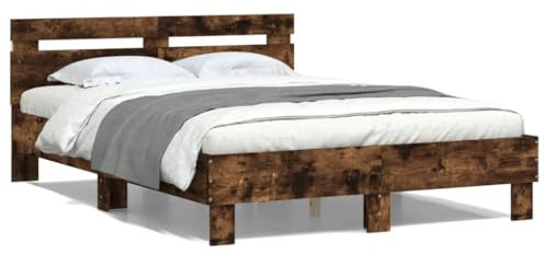 CIADAZ Bettgestell mit Kopfteil Beleuchtung Räuchereiche 120x200cm, Bett, Bed Frame, Familienbett, Bettrahmen, Bett Gestell, Bett Rahmengestell, Schlafzimmer Bett - 3207557