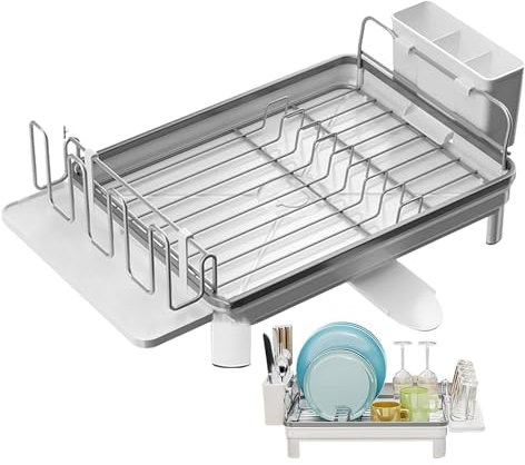 Estante de drenaje sobre fregadero, organizador de escurridor de platos, estante interior resistente, estante escurridor de platos, organizador de escurridor de platos, estante multifuncional para