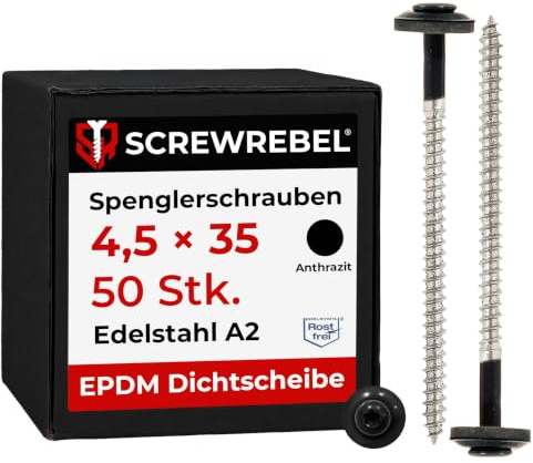 Spenglerschrauben Edelstahl A2 mit EPDM-Dichtscheibe 15 mm - 4,5 x 35 mm - anthrazit RAL 7016 TX20, 50 Stück