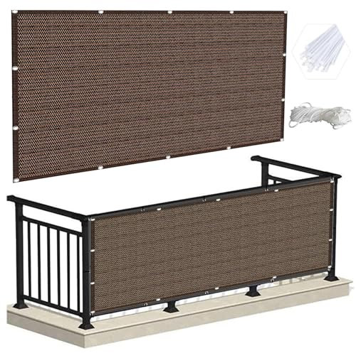 Brise-vue pour balcon - 3,2 x 8 m - Protection UV - Marron - Avec attaches de câble