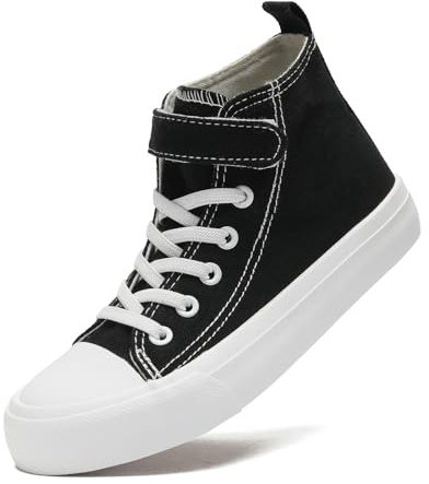 maxvinci Girls Trainers High Top Kids Easy Fasten Canvas Shoes Toddler Boys Lightweight School PE Pumps Casual Shoes(Black 173)