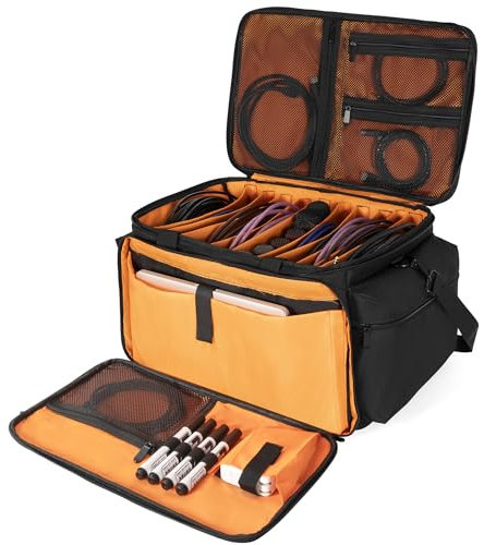AKOZLIN Cable File Bag DJ Gig Bag Cord Organizer Case with Detachable Dividers for Laptop,DJ Gear, Sound Instrument Accessories 20in Orange