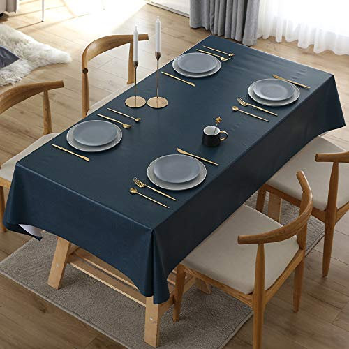 Tovaglia rettangolare in PVC blu scuro impermeabile, antimacchia, lavabile, per esterni, picnic, cucina, tavolo da pranzo, 100 x 160 cm