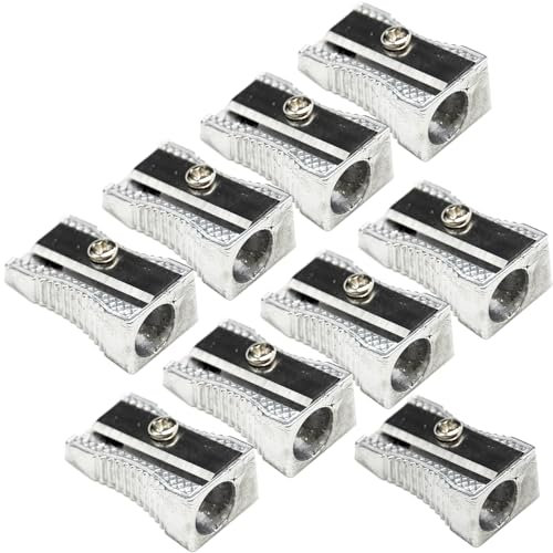 Mini-Anspitzer aus Aluminiumlegierung mit einem Loch, Handspitzer für die meisten Stifte in Größe für Erwachsene und Kinder (9 Stück)