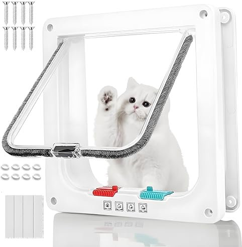Puerta para Gato con Cierre magnético de 4 vías,ABS Acrílico Gateras para Gatitos,Puerta Gato,Puerta para Mascotas para Gatos y Perros pequeños,gatera Puerta Perros Interior y Exterior(L)