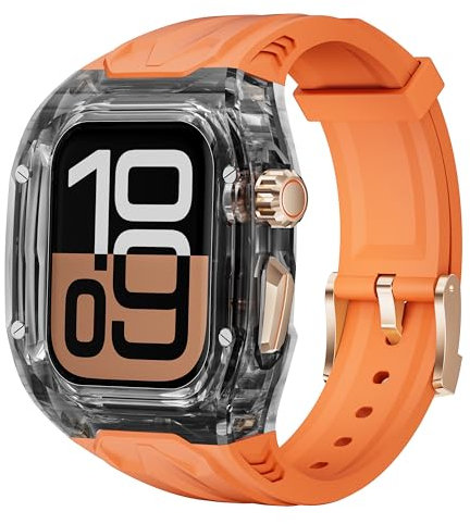 Funda transparente resistente con correa compatible con Apple Watch Series 10 de 46 mm, funda protectora militar transparente de lujo para iWatch Series 10 de 46 mm, 46mm, Caucho, No es una piedra