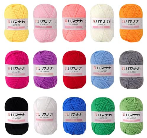 Pyuyan 15 Farben Wolle zum Häkeln Stricken, Acryl Wolle zum Stricken, Acryl Wolle Set, Anfänger Crochet Yarn, Yarn Crochet, Strickgarn Baumwolle, für Häkeln Stricken und Handwerk