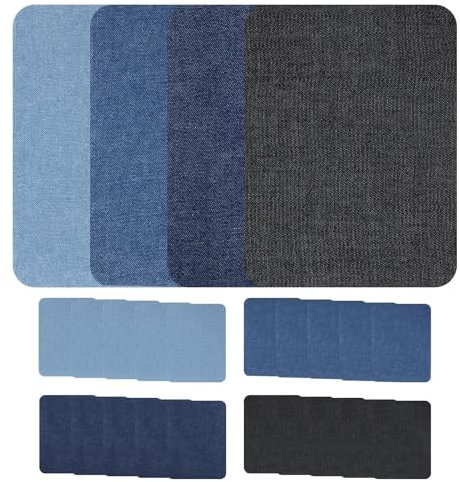 Lot de 20 patchs thermocollants en denim 7,5 x 11 cm 100 % coton patchs thermocollants colle plus forte facile à appliquer réparation diverses nuances de bleu pour vêtements trous de réparation de