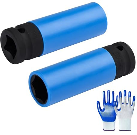 PLCatis 2 Piezas Tuerca de 17mm Llave de Impacto Llaves de Vaso 17mm ZóCalo con Manguito de PláStico ZóCalo 17mm ZóCalo de Cambio de Rueda Para El Par Y la Llave de Impacto