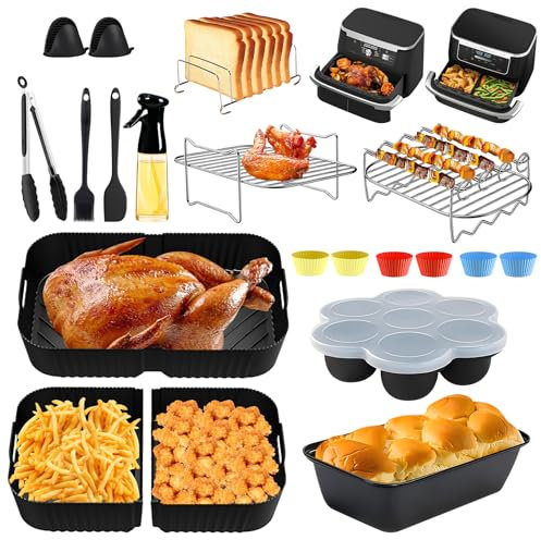 Accessori per friggitrice ad aria calda, accessorio Airfryer per Ninja Foodi Flexdrawer AF500EU 10,4L Air Fryer tappetino in silicone, 1 x 10,4L e 2 x 5,2L stampo in silicone per friggitrice ad aria