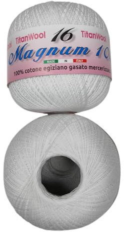 AMANTE NSF - Filo di Scozia 100% Cotone Egiziano Mercerizzato, 100g, Bianco, Made in Italy, Filato per Uncinetto, 1 Gomitolo (Bianco, n°16)