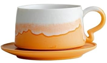 YOPI Tasse à café et soucoupe japonaises en céramique à changement progressif, tasse à fleurs faite à la main, thé de l'après-midi vintage(Orange)