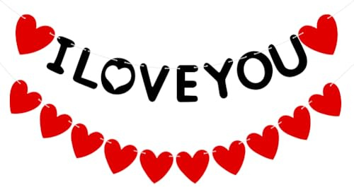 2 Streifen I Love You Herzbanner Romantische Herzförmige Banner Hochzeit Filz Banner Girlande Hängende Herzen Hintergrund I Love You Schild Dekoration für Jahrestag Verlobung