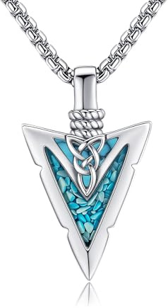 Pfeilspitzen Halskette 925 Sterling Silber Türkis ViKing Pfeilspitzen Kette Keltisches Anhänger Wikinger Schmuck für Damen Männer Unisex