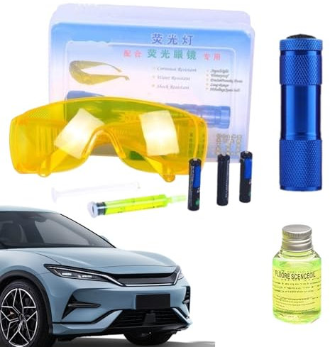 DAWCBVJQ Kit détecteur de fuites climatisation voiture Kit détecteur de fuites fluorescent Detetion Kits avec et lunettes de sécurité - Kits de détection de fuites d'air conditionné pour voiture