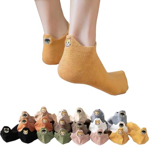 GEYIWSSXY Lustige Bunt Sneaker Baumwolle Cat Socken Damen 39-42 Herren Kurze Socken Cartoon Gute Laune Socks (Cat-10 Paar)