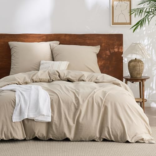 BEDSURE Bettwäsche 155x220 Baumwolle 3teilig - Sommer Bettwäsche-Sets Hazeltaupe Bettbezug mit 2 Kissenbezüge 80x80 cm, Ähnliche Textur wie Washed Leinen, Oeko-TEX Bedding Braun mit Reißverschluss
