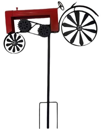 Handmade Iron Tractor Windmill Spinner Decoration Yard Art Craft Ground Ground Ground Stake Outdoor Garden and Farmhouse Iron Tractor Spinner