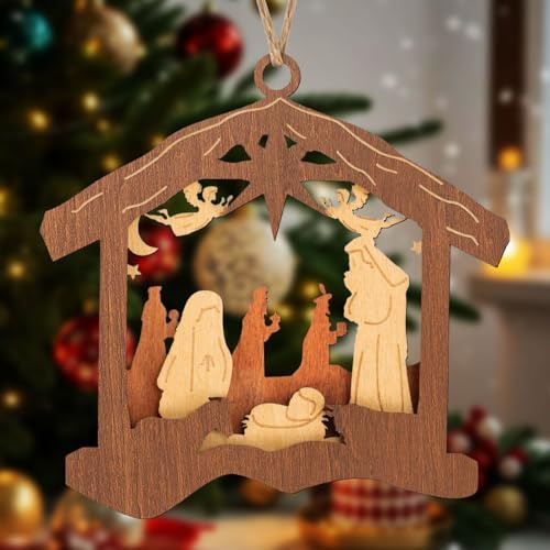 Weihnachtskrippe Holz Weihnachtsanhänger Dekoration Nativity Scene Weihnachtsbaumschmuck Geburtssegen Krippen Weihnachtsschmuck Feiertags-Andenken-Weihnachtsverzierungen für Weihnachtsbaum (Typ1)
