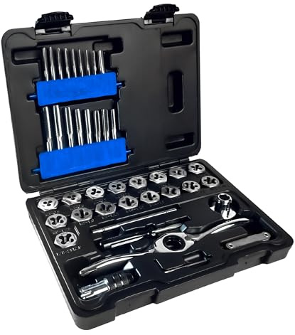 Champion Cutting Tool 40-Piece Metric Tap and Die Set, with Ratcheting Wrench, High Speed Plug Taps and Hex Dies for Metalworking, Automotive, Construction, Part# CS40MP-A