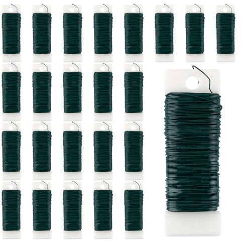 LDXDRU 24er Blumendraht Grün 35m Basteldraht 0.7mm Wickeldraht lose auf Holzwickel Blumenwickeldraht-Set zum Befestigung von Blumen und Pflanzen Basteldraht Wickeldraht Pflanzendraht einsetzbar