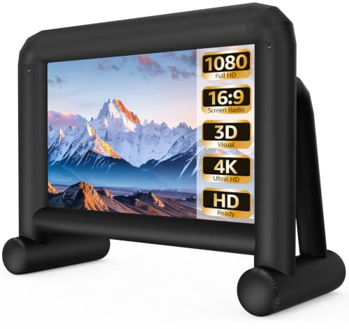 Écran de projection gonflable d'extérieur de 6,1 m avec souffleur IP68 intégré et sac de transport, projection avant et arrière, écran de gonflage Plug & Play pour soirée cinéma, fêtes sur le thème de