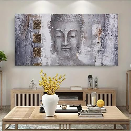 XIANGPEIFBH Abstraktes Buddha-Gemälde auf Leinwand, großes modernes Buddha-Gemälde für das Wohnzimmer, Kunstdrucke/Poster (70x140cm/ungerahmt)