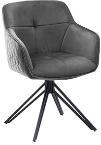 EMMA Esszimmerstuhl mit Metallgestell, Grau – Samt-Bezug, 59 x 82 x 62 cm | Samtbezug mit Diamantsteppung, mattes schwarzes Metallgestell, ergonomische Polsterung, Sitzhöhe 50 cm, für Esszimmer