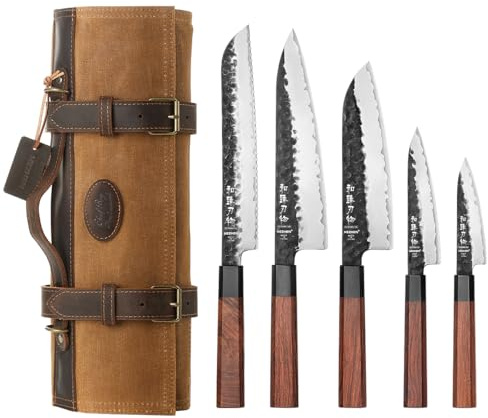 HEZHEN Set di Coltelli da Cucina, Coltelli da Chef in Acciaio Composito con Borsa per Coltelli