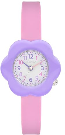s.Oliver Kinderuhr- 25 mm - Gute Ablesbarkeit - widerstandsfähiges Silikonband - 3 ATM wasserfest - hoher analoge Armbanduhr für Mädchen mit Quarzwerk - Katze - Blume - Geschenkidee