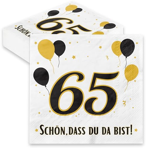 30x Servietten 65. Geburtstag Schwarz Gold – Deko Schön, dass Du da bist – 3-lagig Papierservietten für Mann & Frau, Geburtstagsdeko, Partyzubehör, Jubiläum Tischdekoration