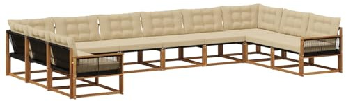 vidaXL Outdoor-Sofagarnitur mit Kissen 10 pcs Natur und Beige, Gartenmöbel-Set, modernes modulares Sofa, langlebige Couch, ergonomisches Design, schicke Terrassen-Sitzmöbel