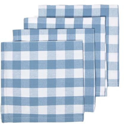 HOMESCAPES 4er-Set Karierte Stoffservietten blau-weiß 45x45 cm, Servietten Vichy-Karo, Tischservietten aus 100% Baumwolle