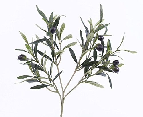 Künstlicher Olivenzweig mit 105 Blätter und 6 Oliven, Länge ca. 53cm - Olivenbaum Dekozweig Olivenast Blattzweig mit Früchten