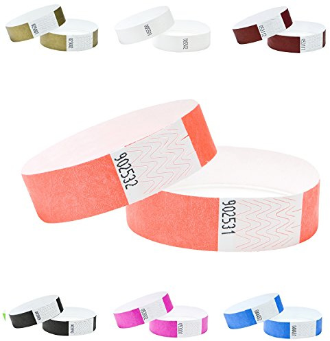 Wristbands Made from Dupont™ Tyvek® 3/4 inch 100 Pack, Paper Like Bracelets Used for Events, Nightclubs, waterparks etc. (Coral)