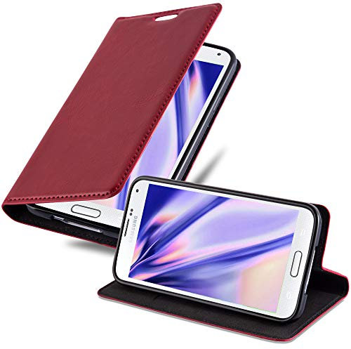 Cadorabo Hülle kompatibel mit Samsung Galaxy S5 MINI / S5 MINI DUOS aus Kunst Leder Flip Klappbare Magnetische [Kartenfächern] Cover Hülle für Galaxy S5 MINI / S5 MINI DUOS Tasche in Rot