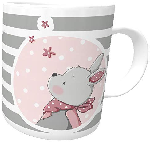 Kilala Kindertasse Hase Luna mit Wunschname Kinderbecher Trinkbecher rosa/grau inkl. Geschenkverpackung (Keramik)