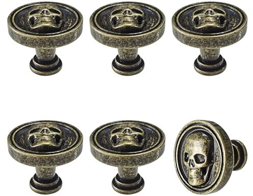 Lee House Lot de 6 boutons de placard vintage en forme de tête de mort bronze