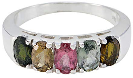 joyas plata schöner edelstein ovale form fünf stein facettierter turmalin ring - 925 silber multi turmalin ring - september geburt jungfrau astrologie schöner edelstein ring