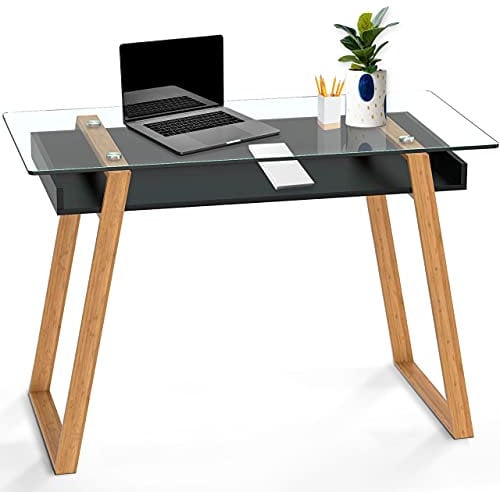 bonVIVO Mesa Auxiliar - Mesa Pequeña Rectangular Moderna para Salon - Cristal y Madera - Decoración para Habitacion - Mesita de Centro Transparente
