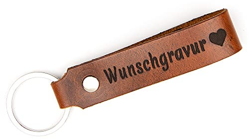 TIDERO Schlüsselanhänger aus Leder mit individueller Wunschgravur, BEIDSEITIG ANPASSBAR - Schlüsselring Schlüsselband Schlüsselbund - Geschenk für Männer Frauen, 100% Handmade in Germany - Wild Brown